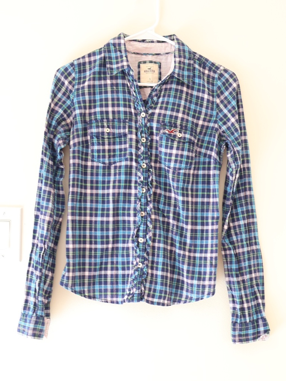 Hollister Women’s Plaid Button-Up Shirt Ruffle Y2K Preppy Western Bella Swan